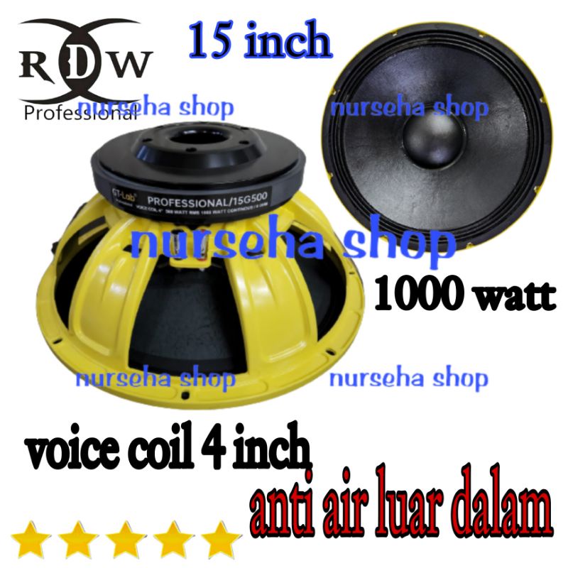 Speaker Component RDW 15 inch 15g550 voice coil 4 inch 1000 Watt anti air luar dalam