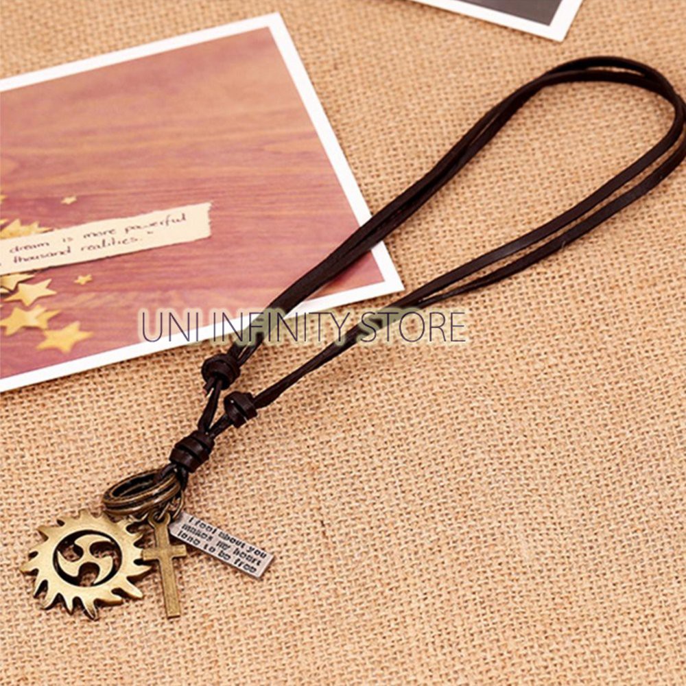 JWNE0061 Kalung Kulit Cincin Tribal Salib Pria  Tribal Gear Cross Ring Leather Necklace