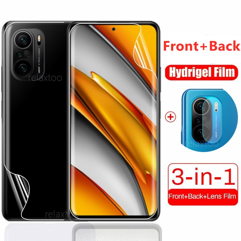 Pelindung Layar Poco F3 bahan hydrogel paket 3 in 1