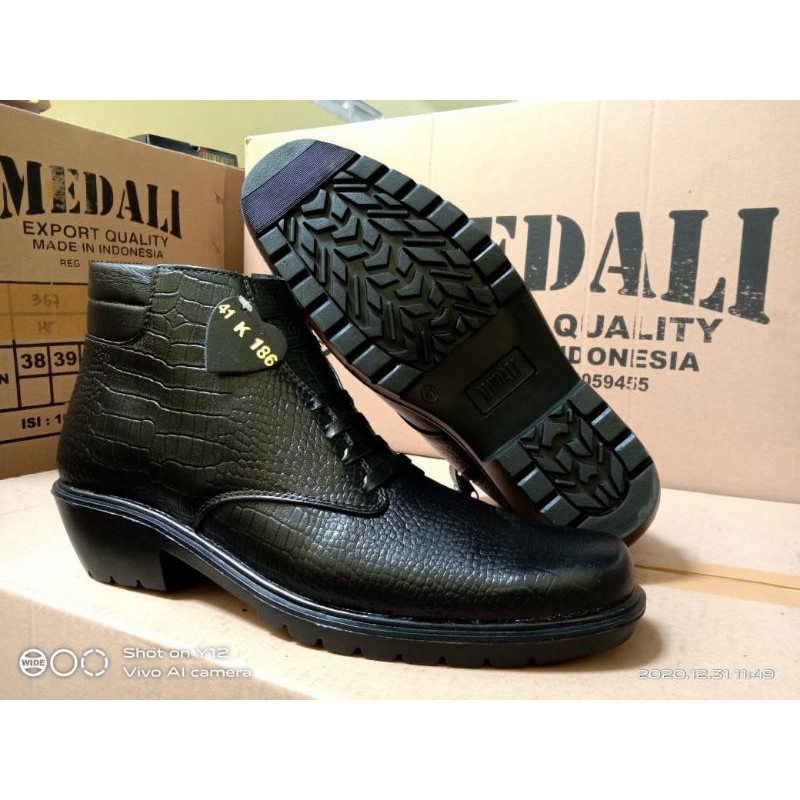 SEPATU KULIT PRIA MEDALI SEPATU PDH BOOTS POLRI TNI SECURITY SEPATU POLISI SEPATU BOOTS