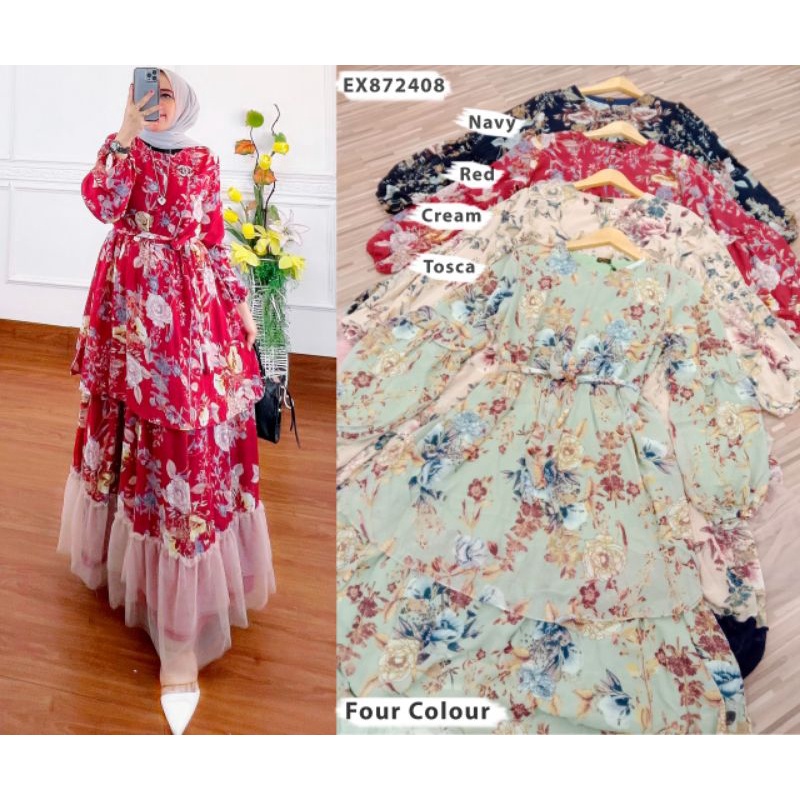 NATASHA DRESS TALI+BELT BHN CERUTY LAPIS FURING+TILE LD110 PB140 BISA BUSUI TIDAK ADA KANTONG BY EXT