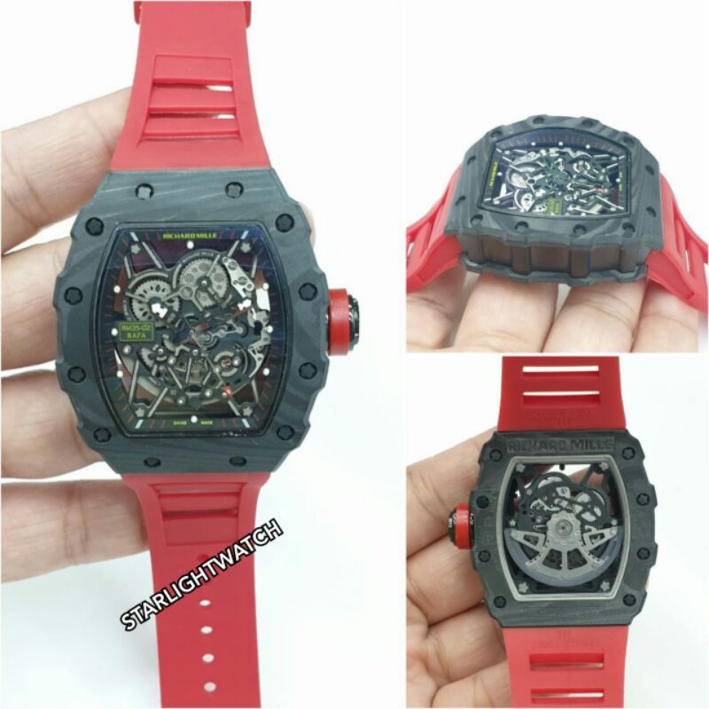 JAM TANGAN PRIA RM RAFA AUTOMATIC BODY CARBON HITAM TALI RUBBER