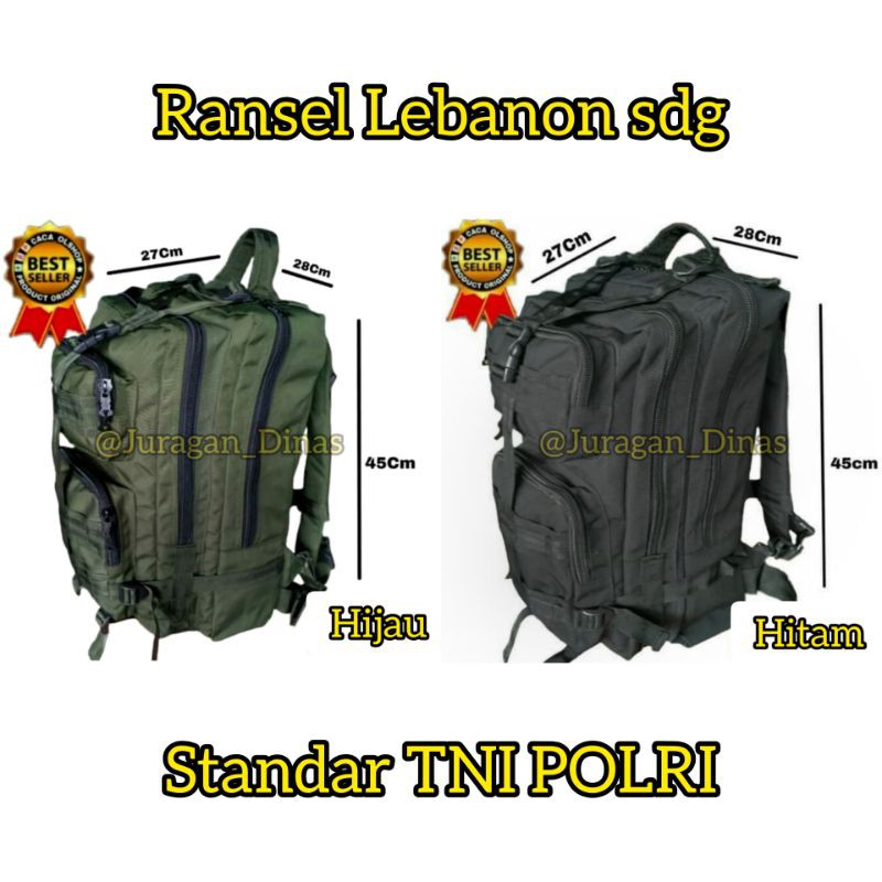 BAGPACK RANSEL PUNGGUNG TNI POLRI TEMPUR BRIMOB LEBANON SDG HITAM HIJAU