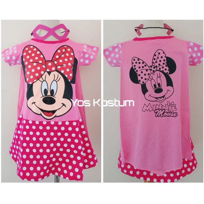 Kostum Anak Minnie Mouse Pink Dress Baju Karakter Perempuan Ulang Tahun Cewek