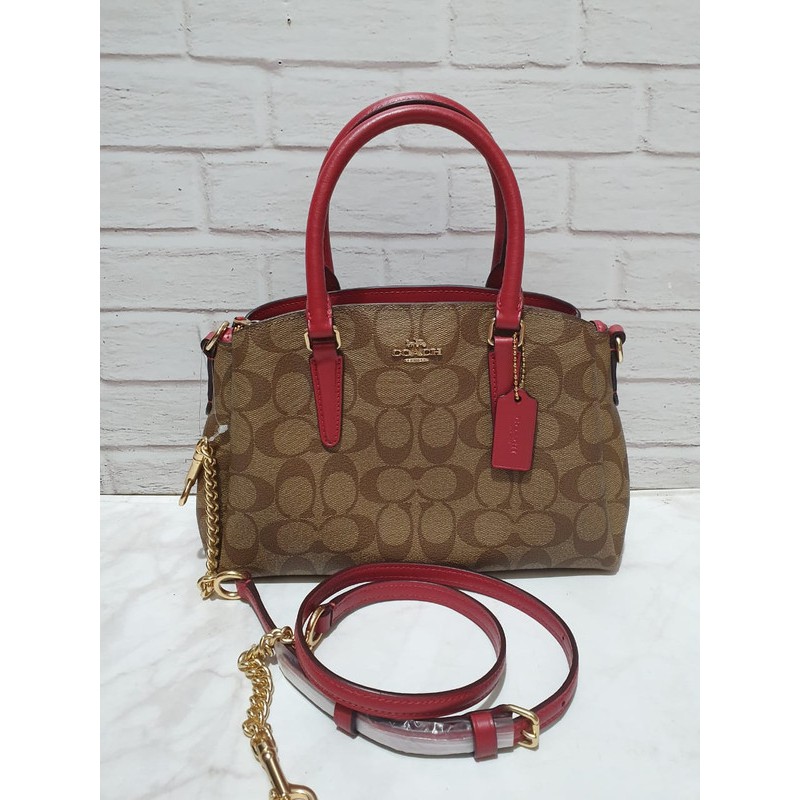 tas coach mini sage signature khaki true red