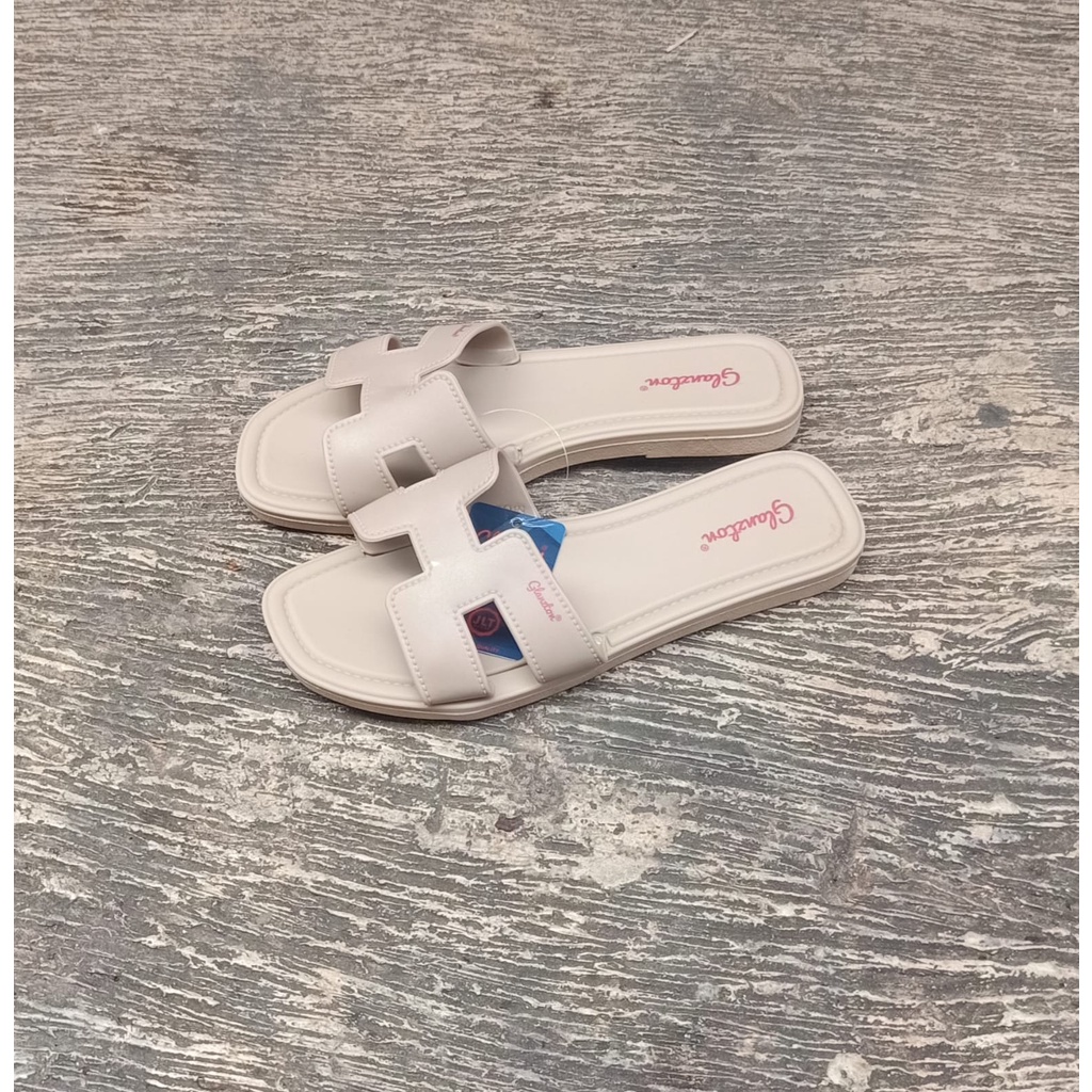 GLAZTON 1838 SANDAL JELLY WANITA SENDAL KARET JELLI WEDGES PEREMPUAN-KREM GLZ