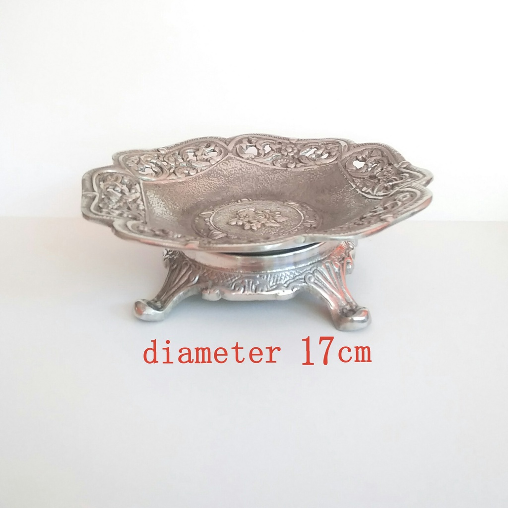 dulang bokor meja tempat canang mini ukir aluminium Bali