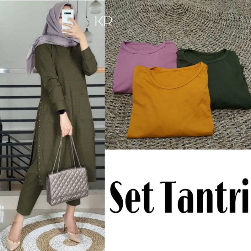 SET TANTRI FASHION PAKAIAN WANITA SETELAN CELANA DAN ATASAN BAHAN JERSEY ADA VIDEO REAL PICTADA VIDEO REAL PICT KR