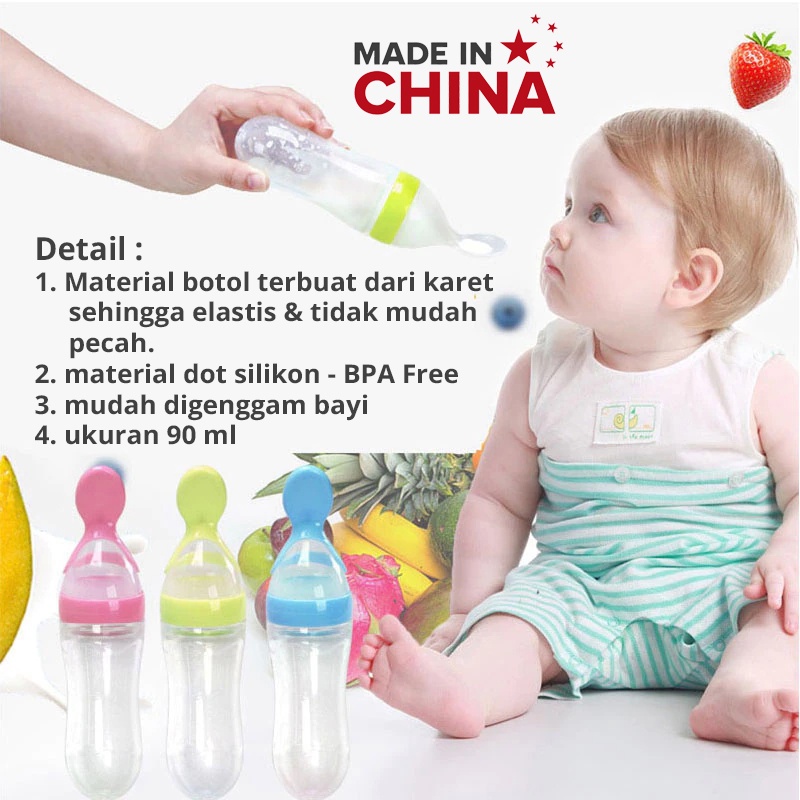 90ml, 125ml, 260ml  BABY HUKI WEANING BOTTLE WITH SPOON -Botol Sendok Susu Bayi  Mpasi belajar makan chn