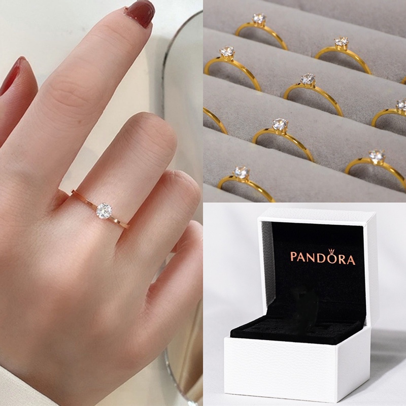 Pandora Cincin Emas 14K Bahan Stainless Steel Dengan Kotak Untuk Wanita