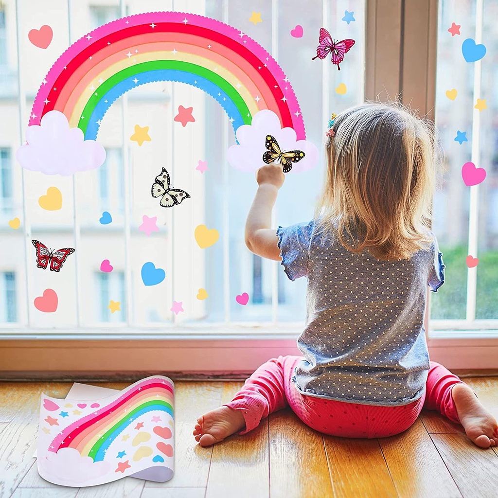 Populer Rainbow Wall Decals Colorful Kamar Cewek PVC Vinyl Stiker Dinding