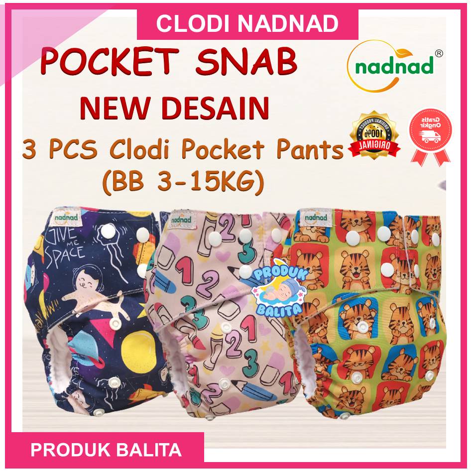 Paket Hemat Clodi Pocket Snab 3 pcs BB 3-15 KG Popok Cuci Ulang