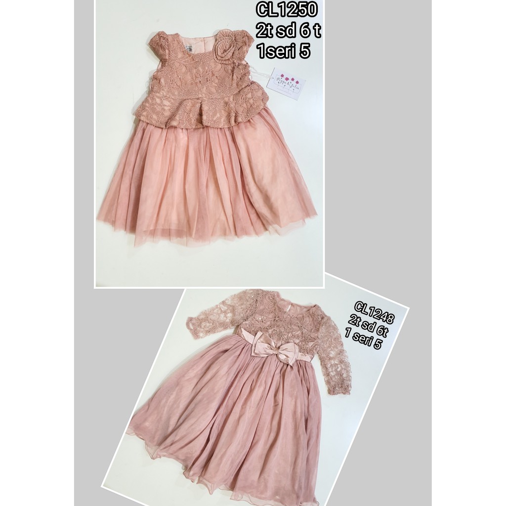 Catell love dress tile brukat pita&amp;bunga anak anak 2th-6tahun