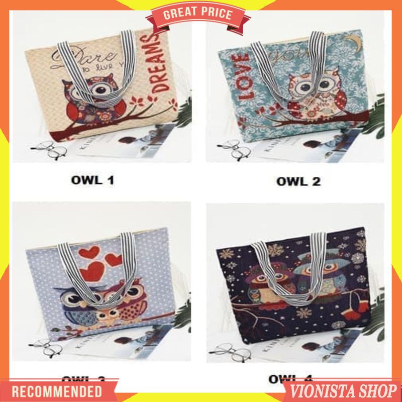 NEW TREND Tas Kanvas Shouder Bag Burung Hantu - Tote Bag Canvas Owl Import