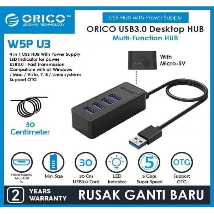 ORICO W5P-U3-30 4 Port USB 3.0 HUB with Power Adapter