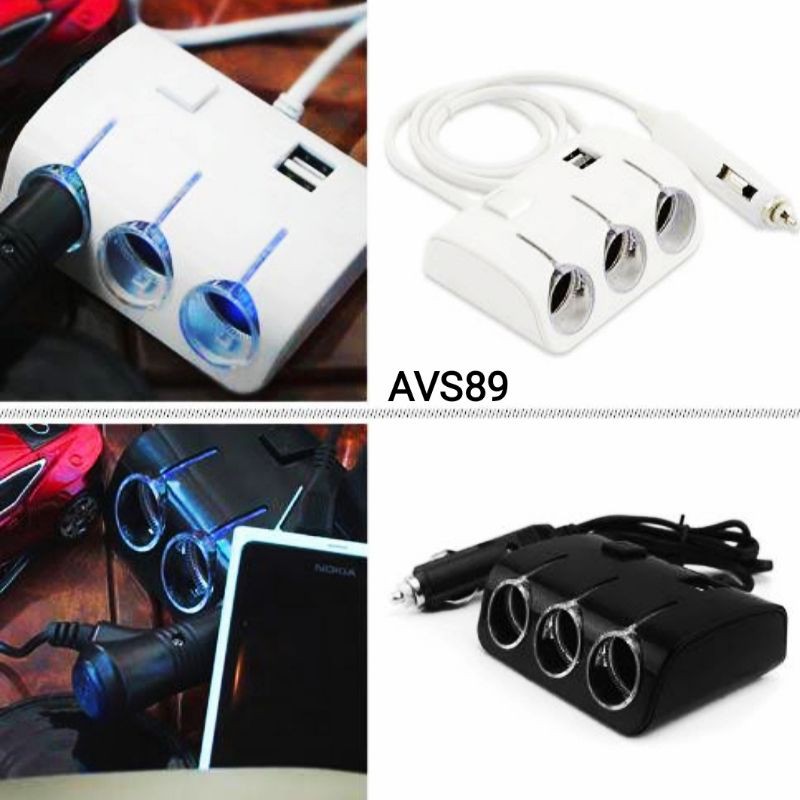 CHARGER MOBIL 3 LUBANG SOKET LIGHTER & 2 SOKET COLOKAN USB