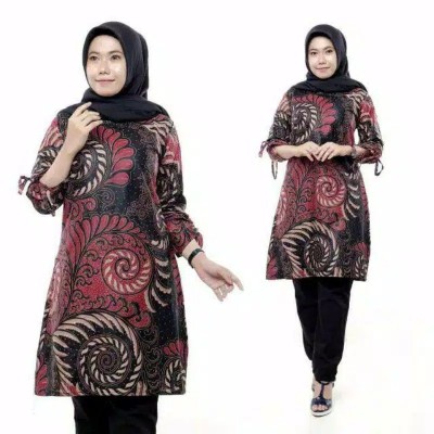 Batik Tunik Shibori Jumputan Terbaru Size S-3l / Hrb026 Yelbor Navbor / Biru Putih