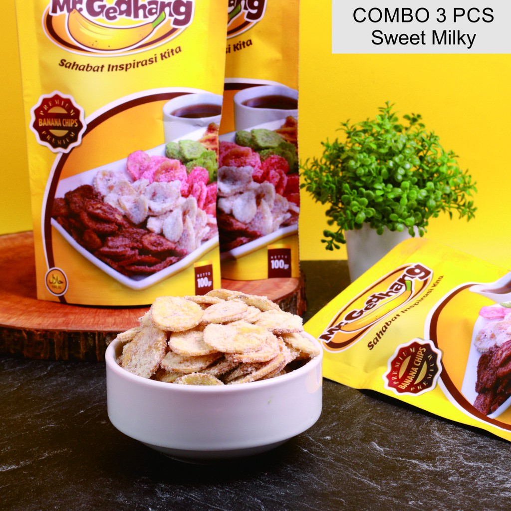 

Combo 3pcs Mr Gedhang Sweet Milky - Keripik Pisang 100gr Cemilan [kemasan praktis ] BEST SELLER