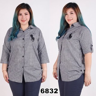 Kemeja Jumbo  Polonia Kotak Hitam Baju  Atasan  Wanita  0128 