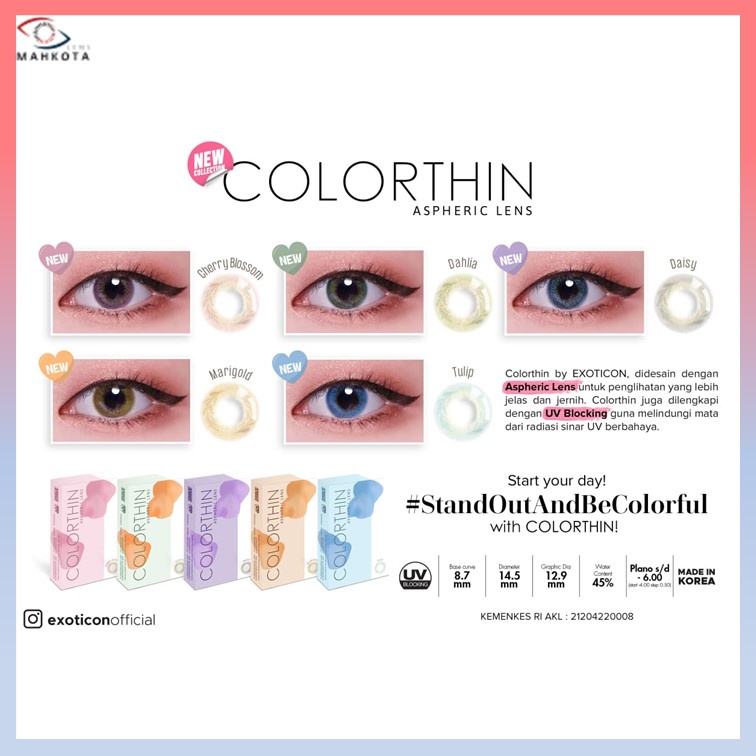 SOFTLENS X2 COLORTHIN / NORMAL &amp; MINUS (-0.50 SD -2.50) / BY EXOTICON / DIA 14.5MM / FREE LENSCASE / Softlen Soflen Soflens