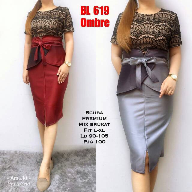 Dress pesta scuba premium kombi brokat fit xl