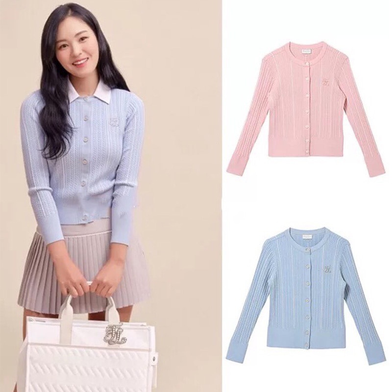 PREORDER Musim Semi dan Musim Gugur Pakaian Golf Baru Wanita Leher Bulat Jaket Rajutan Kain Lembut B