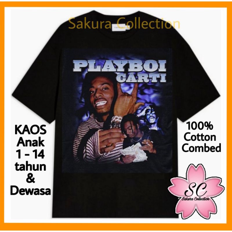 Kaos baju vintage PLAYBOY CARTI logo tulisan kaus  tshirt BEST SELLER oversize vintage rap tee pakaian murah terlaris pria wanita t-shirt hitam putih katun combed cotton 30s 24s oversize lokal S M L XL XXL 2XL XXXL 3XL