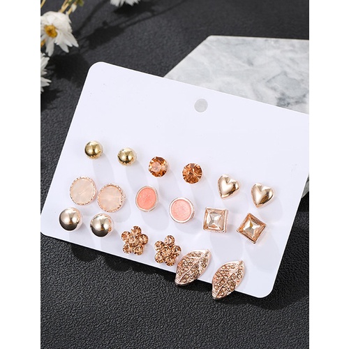 LRC Anting Set Fashion Color Mixing Waterdrop 9 Pair Earring Set K50502