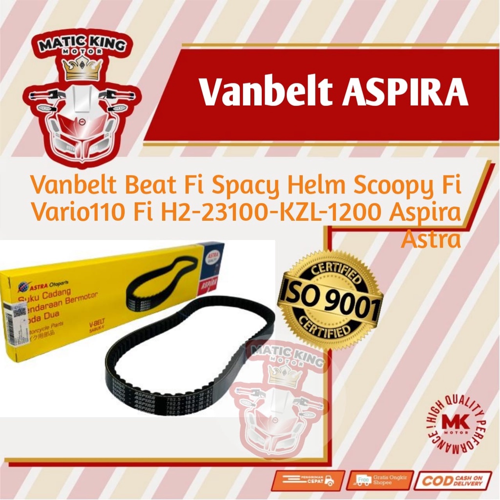 Vanbelt V belt Fanbelt Sabuk V Honda Beat Scoopy Spacy Vario 110 Fi Aspira Astra Otoparts H2-23110-KZL-1200