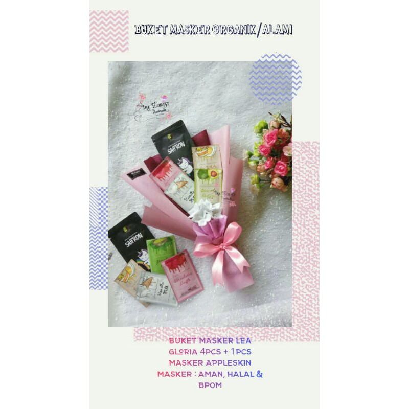 BUKET MASKER WAJAH / MASKER ORGANIK BPOM/KADO WISUDA/ HADIAH WISUDA/ ULANG TAHUN/ MASKER LEA GLORIA