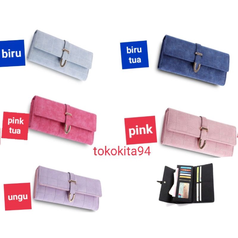 Dompet Panjang Wanita Import Satuan Polos Logam - Dompet Wanita Import Polos Logam 1Pcs - Dompet Wallet Import Satuan Motif Polos Logam