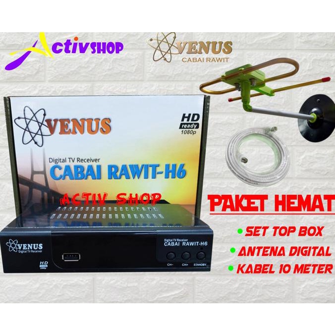 Set Top Box Tv Digital Venus Cabai Rawit + Antena Uhf Venus Paket