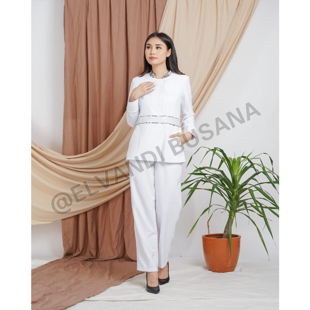 BLAZER WANITA B&amp;V / Seragam PNS / Baju PDH PNS Wanita / Baju Dinas Pemda Wanita / Baju Khaki PNS Wanita / Seragam ASN Wanita / Baju Guru Wanita - 7007 PUTIH