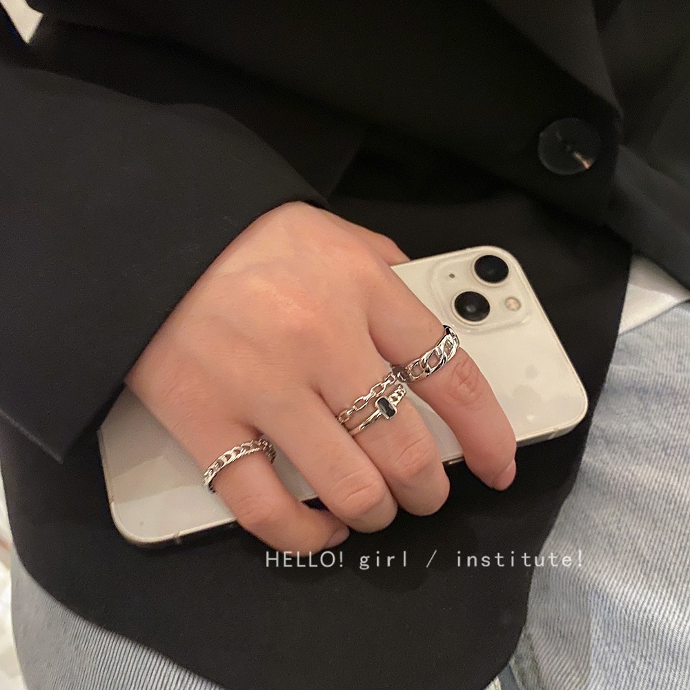 AY(CN) 5pcs / Set Cincin Manik-Manik Mutiara Permata Hitam Bentuk Persegi Untuk Wanita