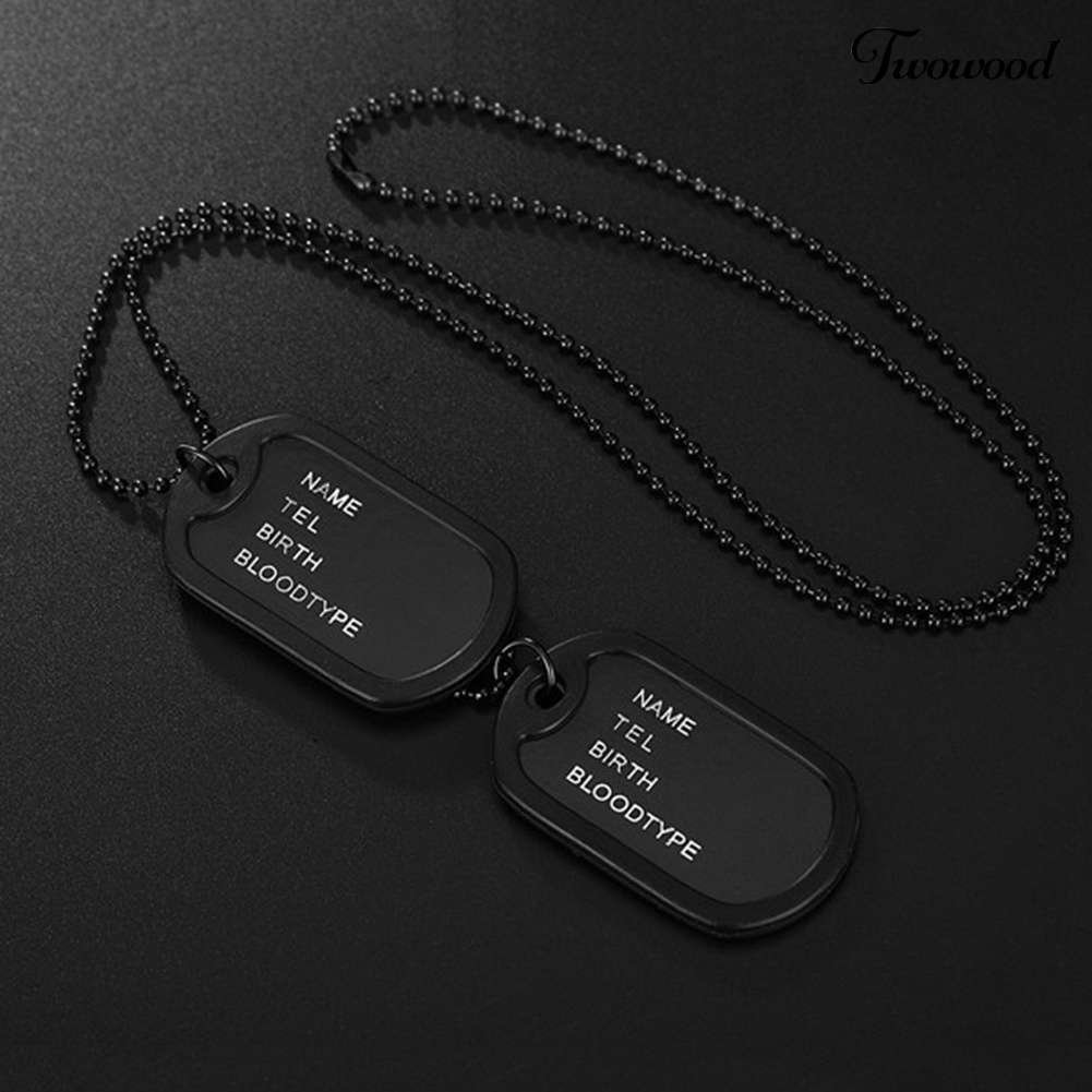 Kalung Rantai Liontin 2 Dog Tag Warna Hitam Gaya Army Untuk Pria