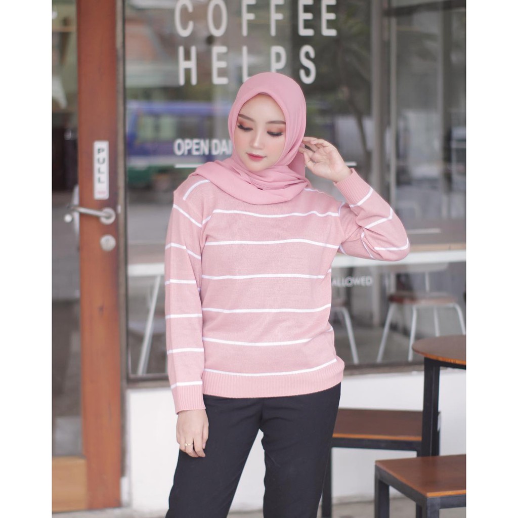 Sweater Rajut Wanita Murah Stripe Knit