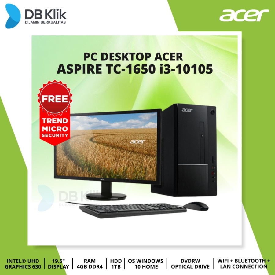 PC Desktop ACER Aspire TC-1650 i3-10105 1TB 4GB DVDRW Windows 11 19.5&quot;
