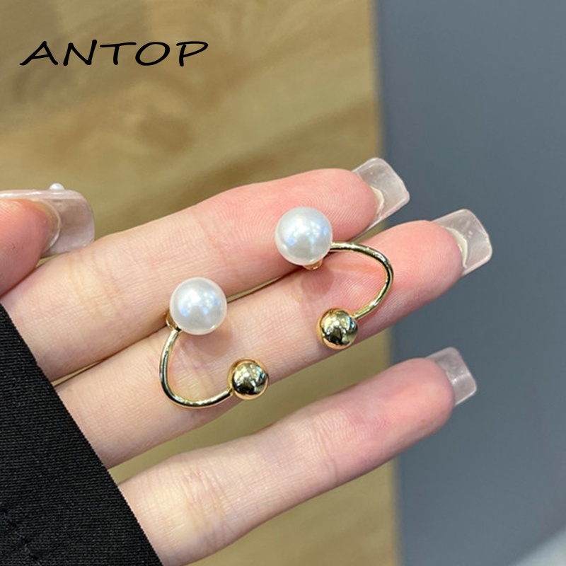 S925 Perak Korea Retro Anting Mutiara Fashion Anting Untuk Wanita Perhiasan Aksesoris ANTOP