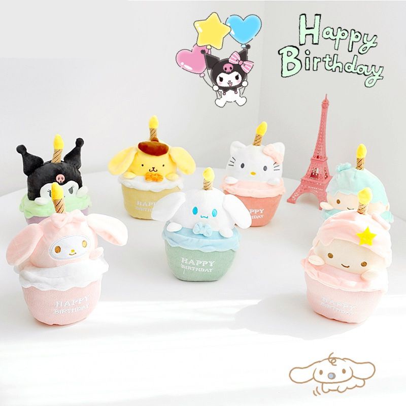 20cm My Melody Kirby Boneka Plush Stuffed Happy Birthday Cake Candles Dolls Kids Toys Gifts Mainan