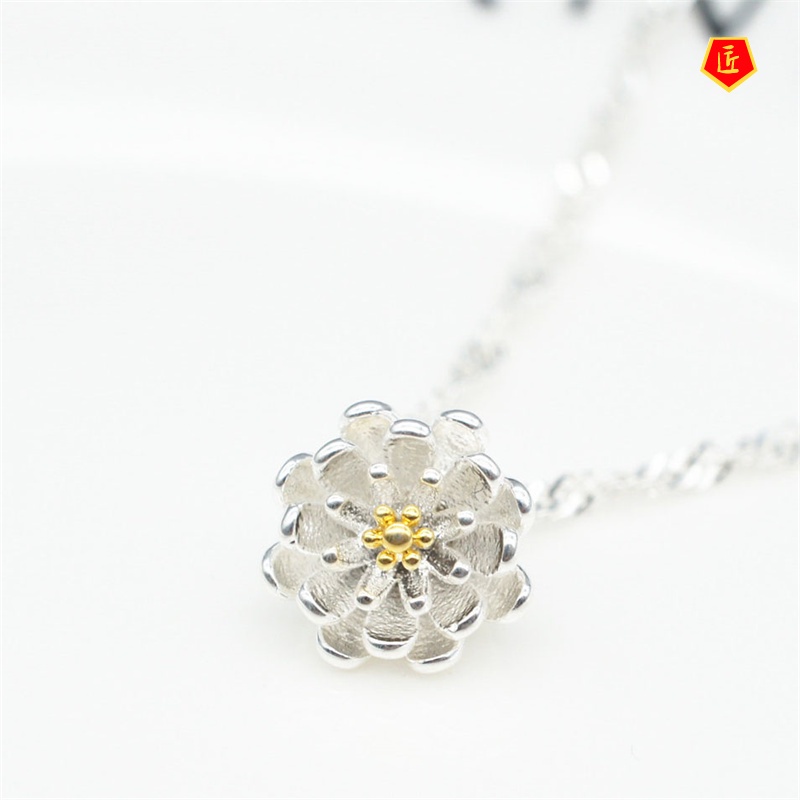 [Ready Stock]Korean Style Sweet Lotus Silver Pendant Temperament Trend