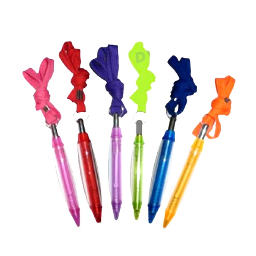 

Pulpen pena cabe plastik promosi insert stiker paperdan Gantungan tali isi 10 pcs