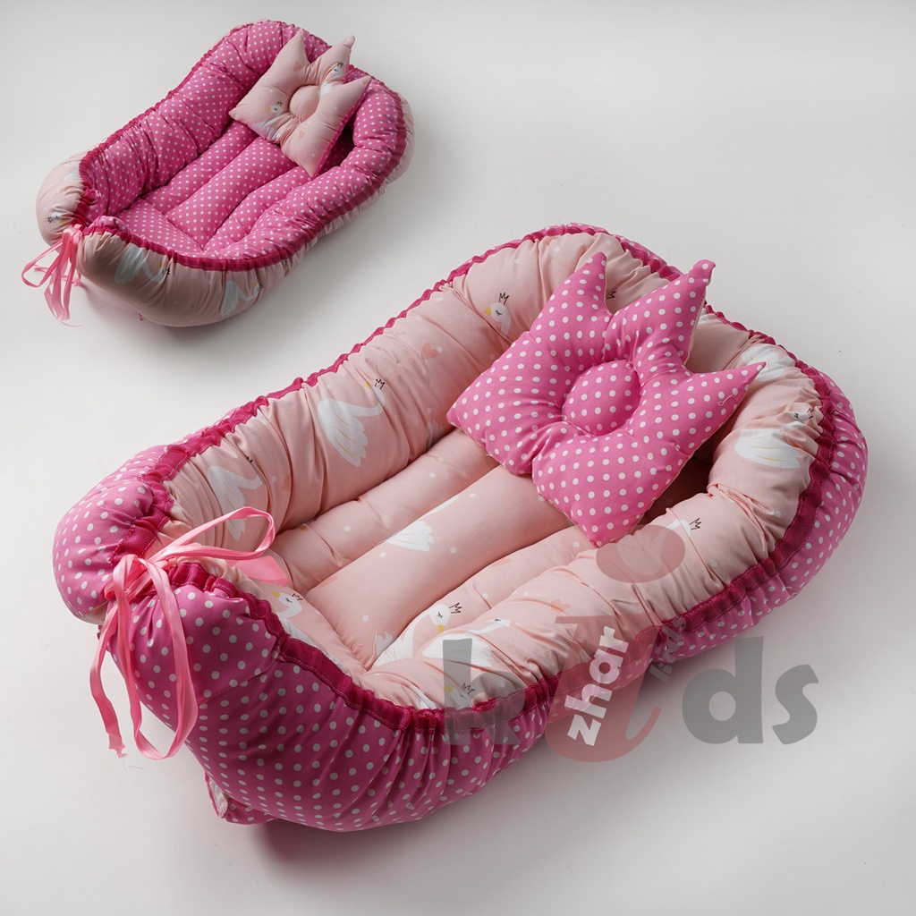 KASUR KAPAL BAYI FREE BANTAL PEYANG CROWN / KASUR BABY NEST ANTI GUMOH 2IN1 MOTIF BISA BOLAK BALIK