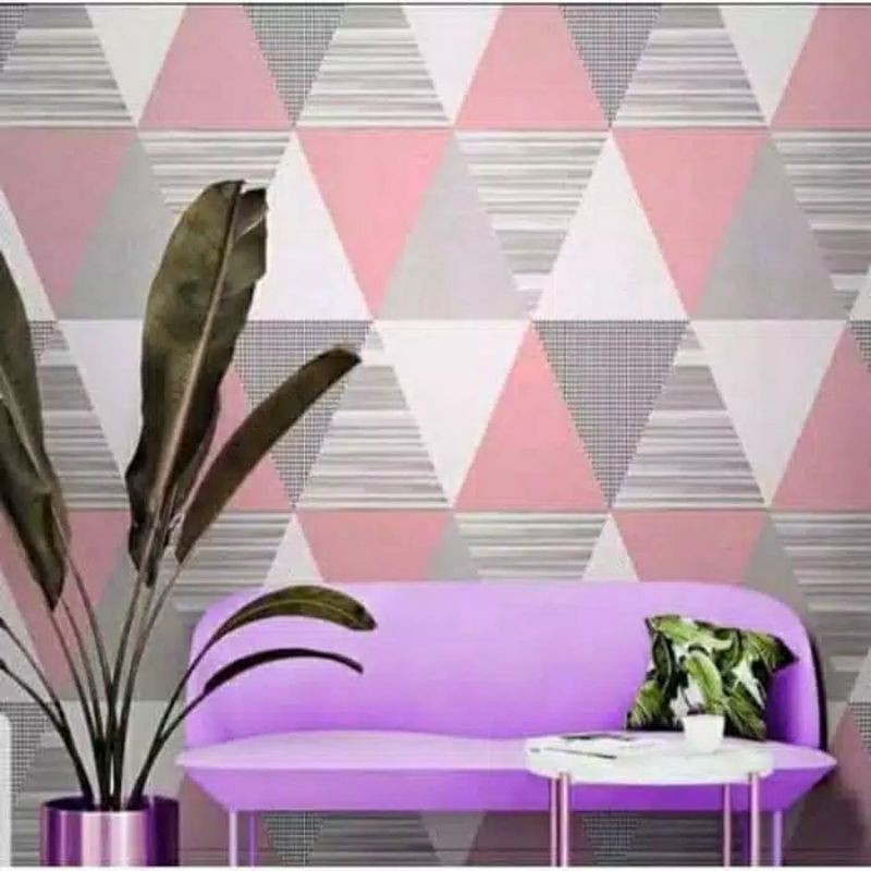 Wallpaper Dinding Motif Segitiga Pink Ukuran Panjang 10Meter x Lebar 45Cm