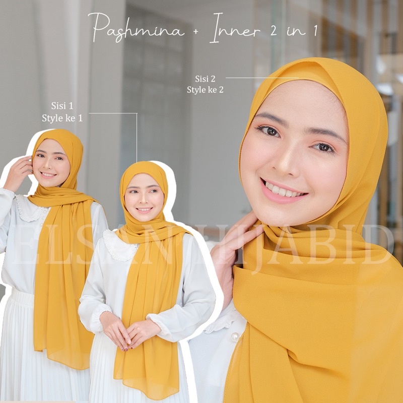 Pashmina + Inner 2in1 bisa bolak balik / pashmina ceruty inner