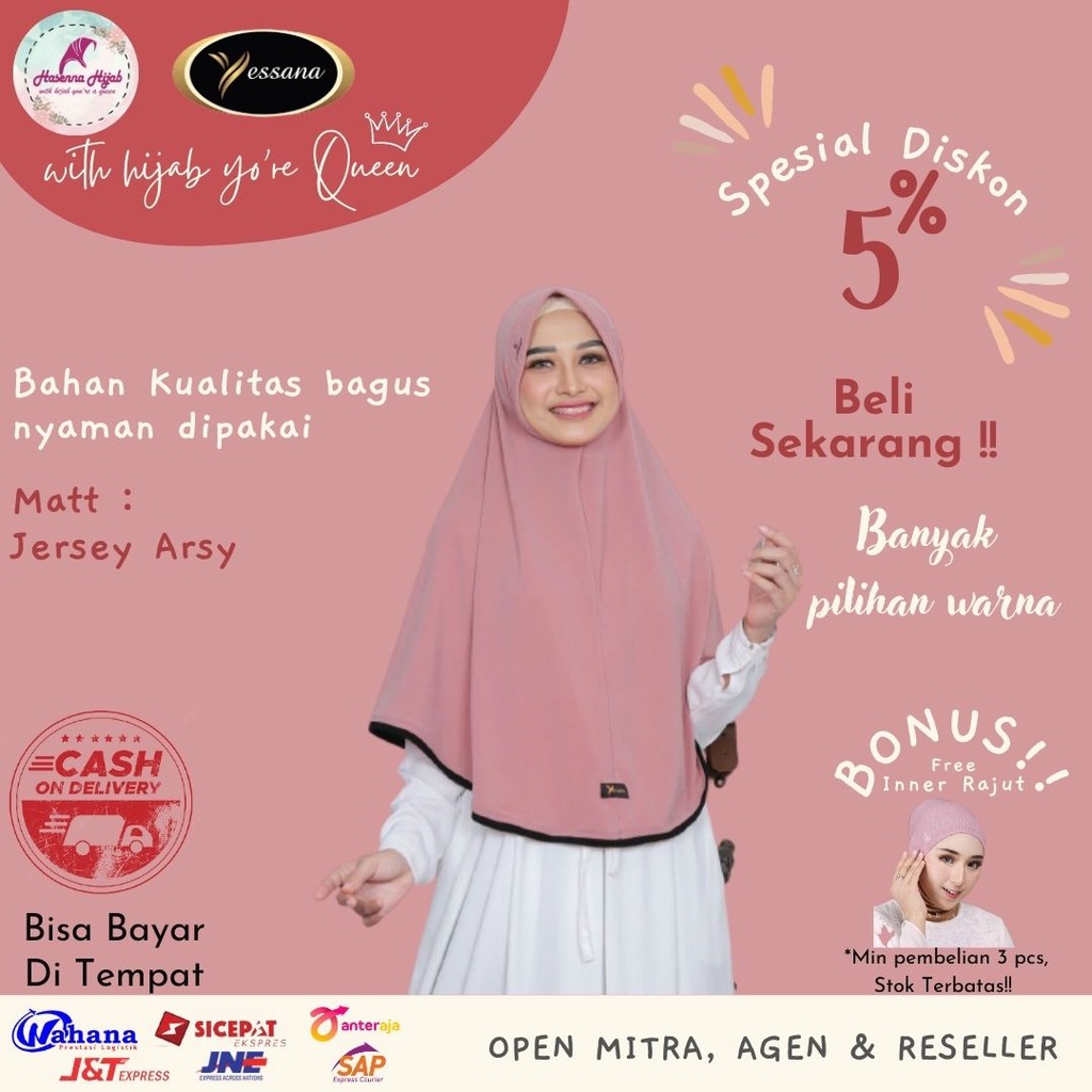 Jilbab Jumbo Yessana Bergo Sofia Hijab Syar'i Kombinasi List Pinggir Matt Jersey Arsy