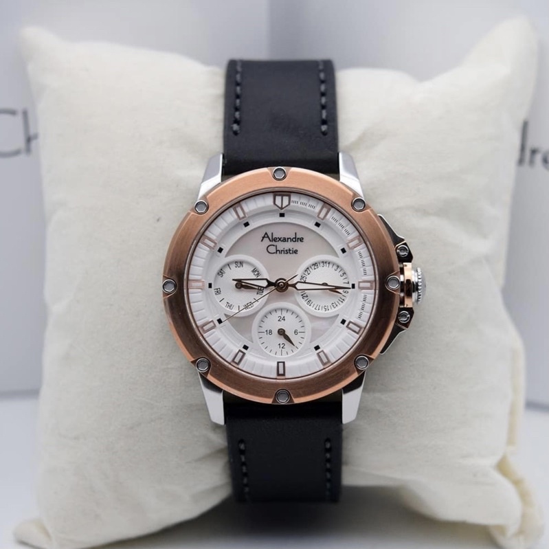 jam tangan wanita alexander cristie original ac6416 silver rosegold leather