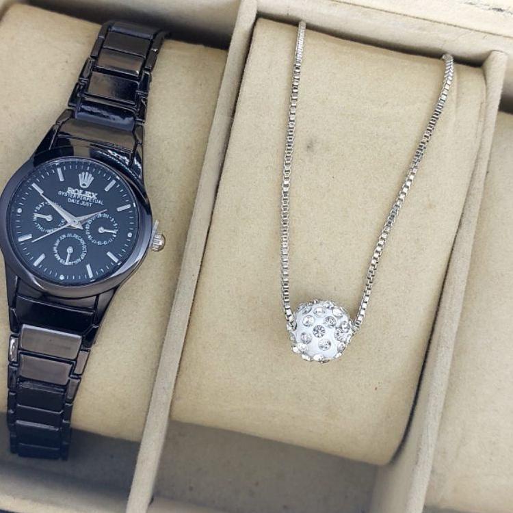 [KODE 70GRP] Jam Tangan Wanita ROLEX Paket Kalung