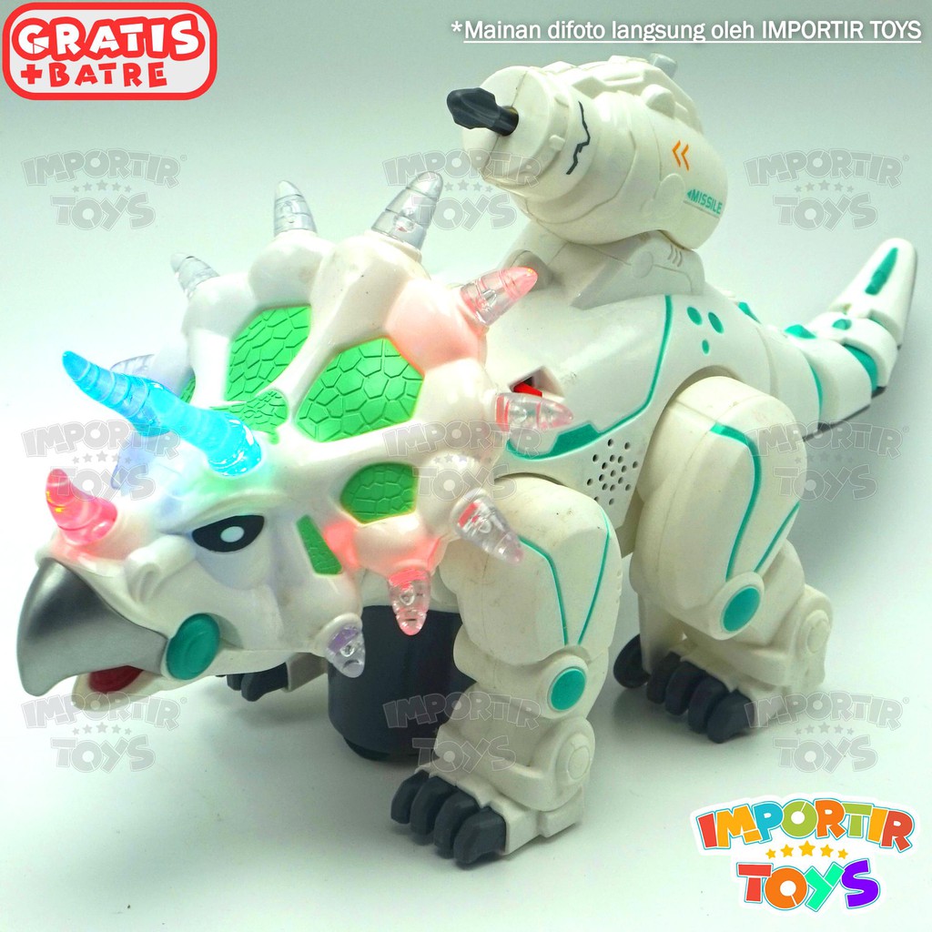 ROBOT DINOSAURUS PUTIH BATRE + MUSIK + LAMPU Bersenjata dan Kuat! IMPORTIR TOYS QUALITY