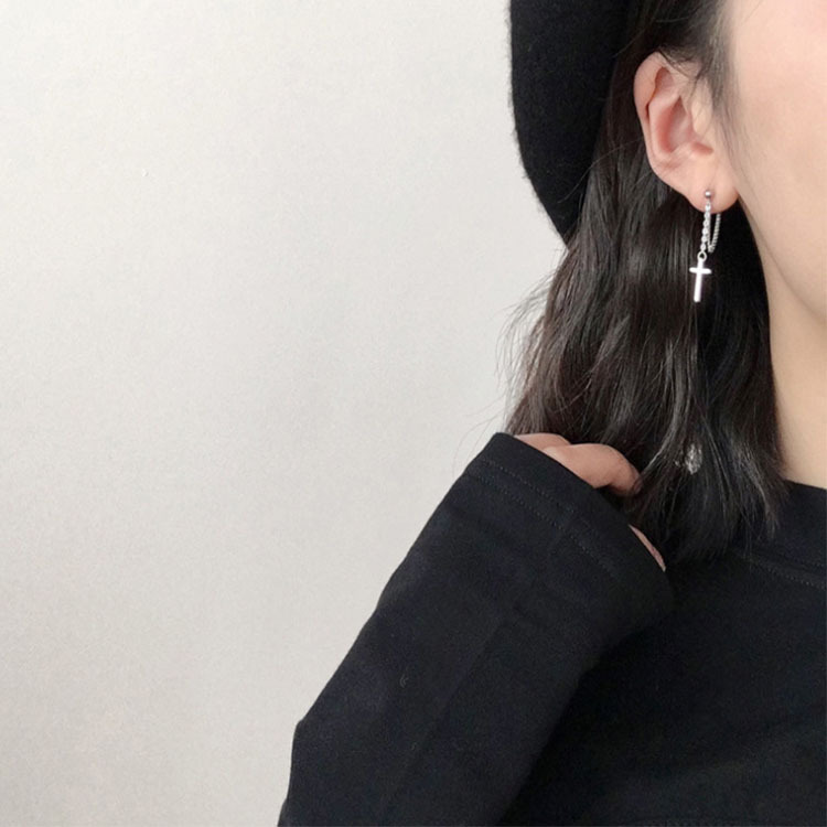 Chain Cross Earrings Trendy Personality Korea