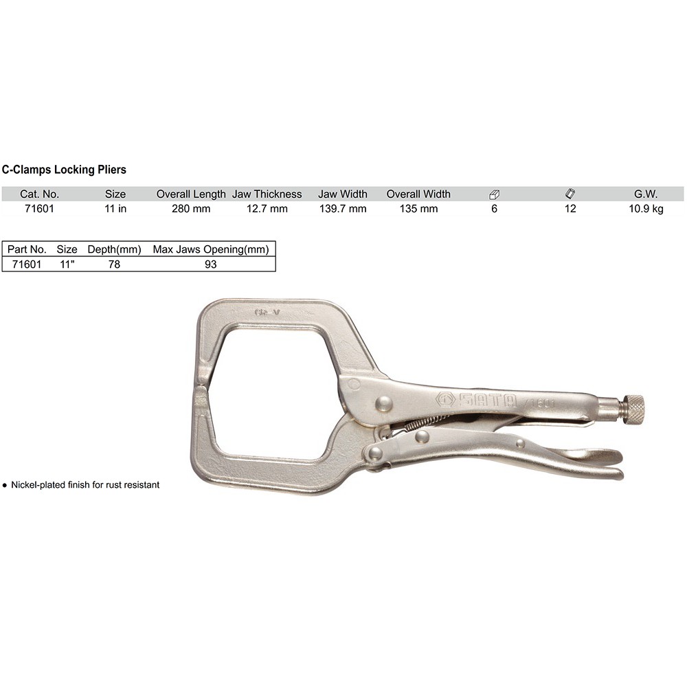 Tang Jepit C-Clamps 11 Inch - C Clamp Locking Pliers 71601 SATA TOOLS